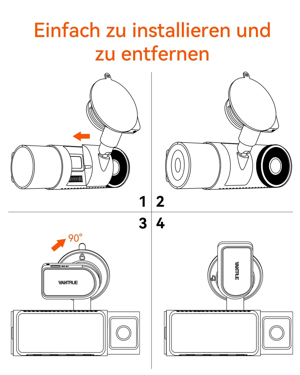 VANTRUE N5/N4 Pro Auto Dashcam Kamera Saugnapf Halterung mit USB-C Port und GPS Melder (Geschwindigkeit, Position,Route)