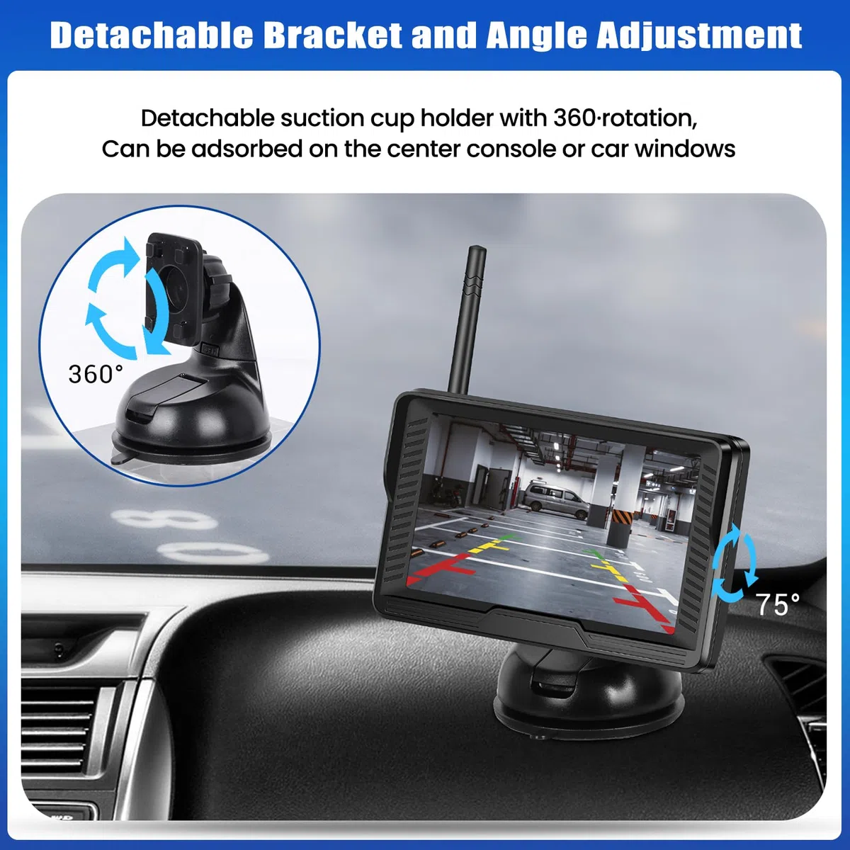 OiLiehu Kabellose AHD Rückfahrkamera Set 1080P Funk-Rückfahrkamera mit 4,3" Monitor IP68 Wasserdicht Infrarot-Nachtsicht Digitales Signal-Backup-System DC 12V