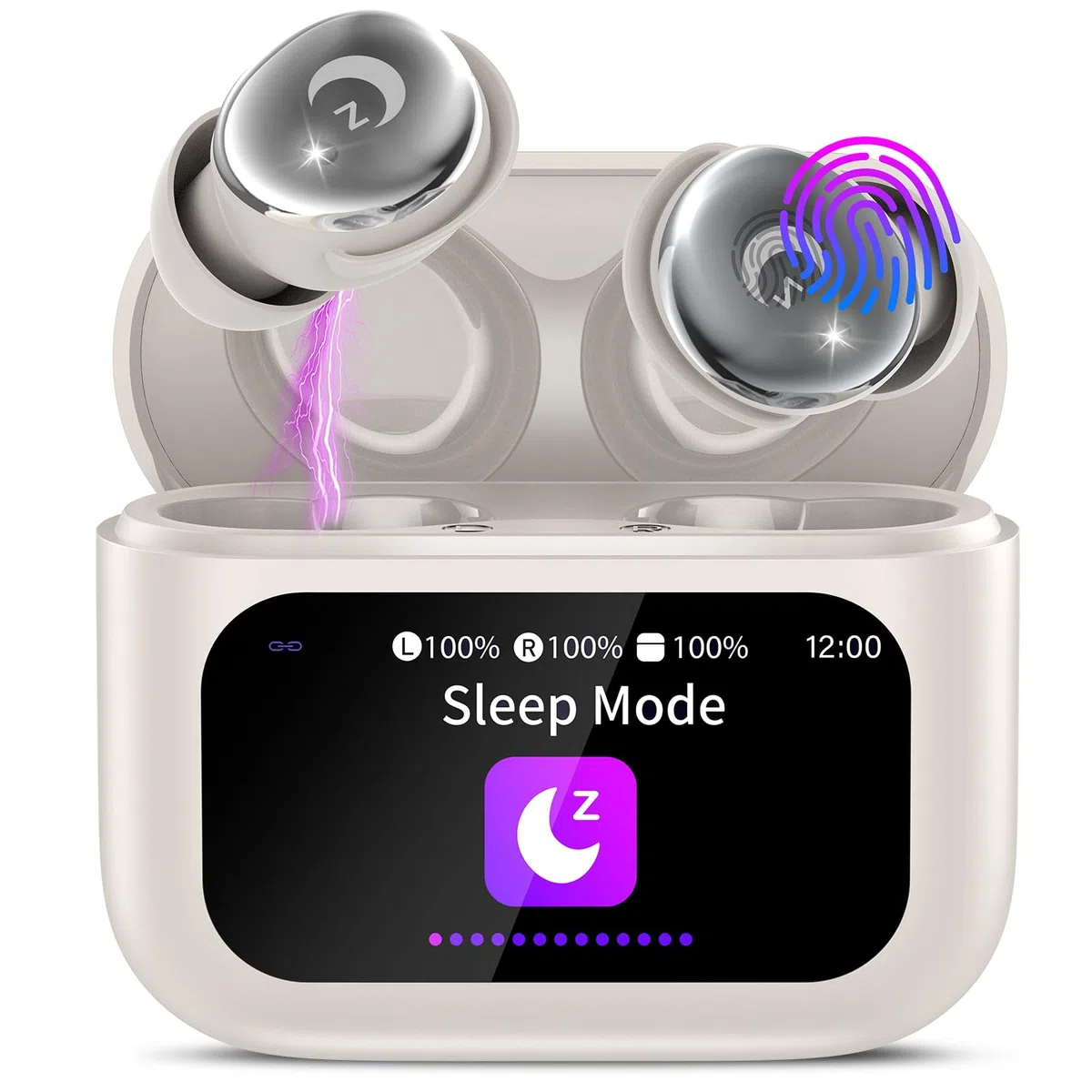 VEKJ Bluetooth Kopfhörer, Mini 48H Schlafkopfhörer Bluetooth 5.4 mit Touchscreen, 2025 Neue in Ear Kopfhörer Kabellos mit ENC Noise Cancelling, IPX7 Ohrhörer mit Immersiver Deep Bass Ohrhörer, beige
