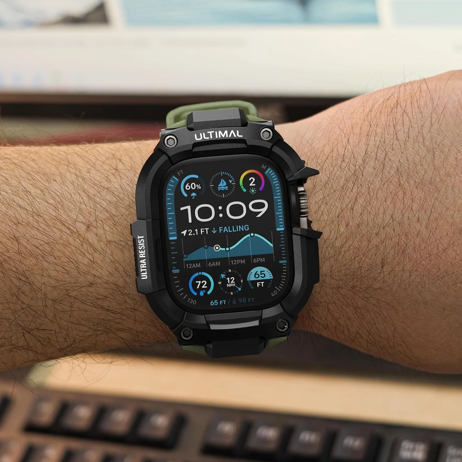 ULTIAML Schutzhülle mit Armband Kompatibel mit Apple Watch ultra 2/ultra 49mm, Einstellbar Stoßfest Sportarmband，Robustem Premium Armband (Grün)
