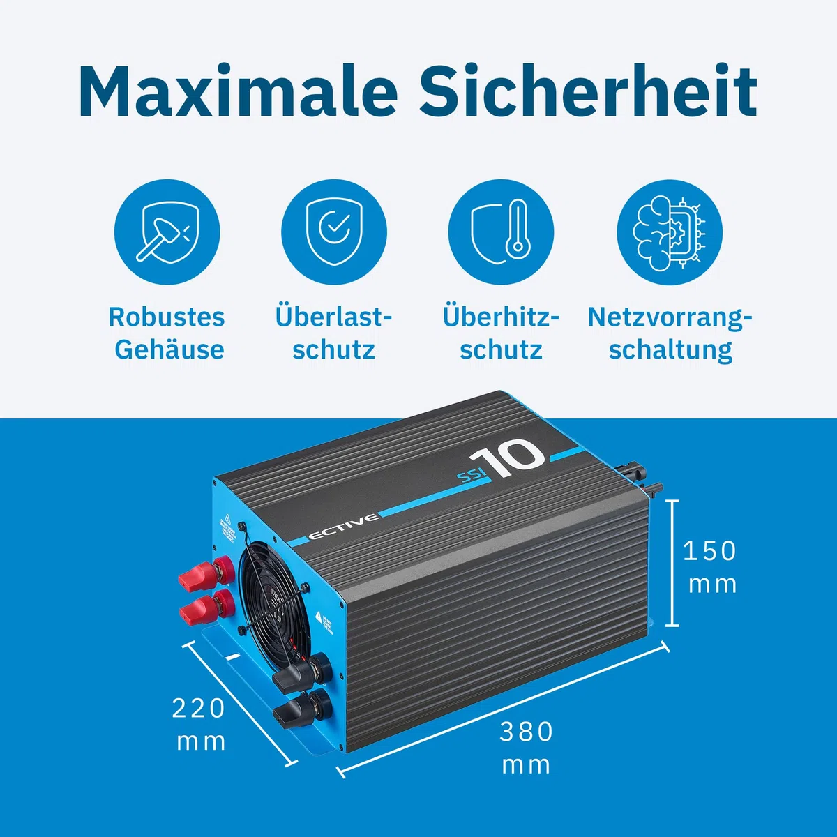ECTIVE - Wechselrichter 12V auf 230V SSI 10-1000W reine Sinuswelle - Spannungswandler DC/AC mit USB, Überlast- & Überhitzungsschutz, NSV & USV Funktion, MPPT-Solarladeregler & 20A Batterieladefunktion