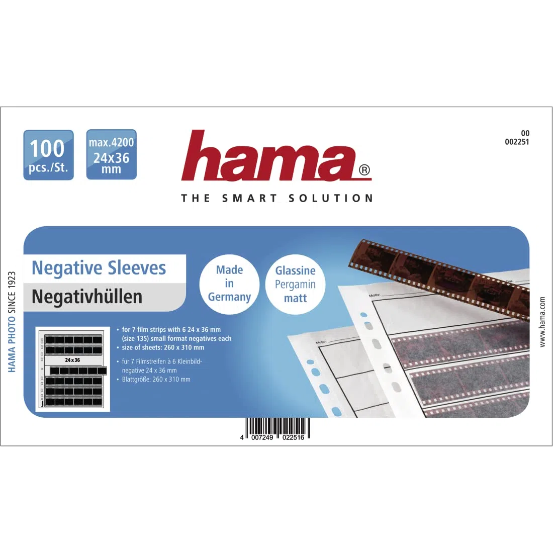 Hama Negativarchivierungshüllen (Pergamin) für je 7 Kleinbild-Streifen à 6 Bilder (100 St.)