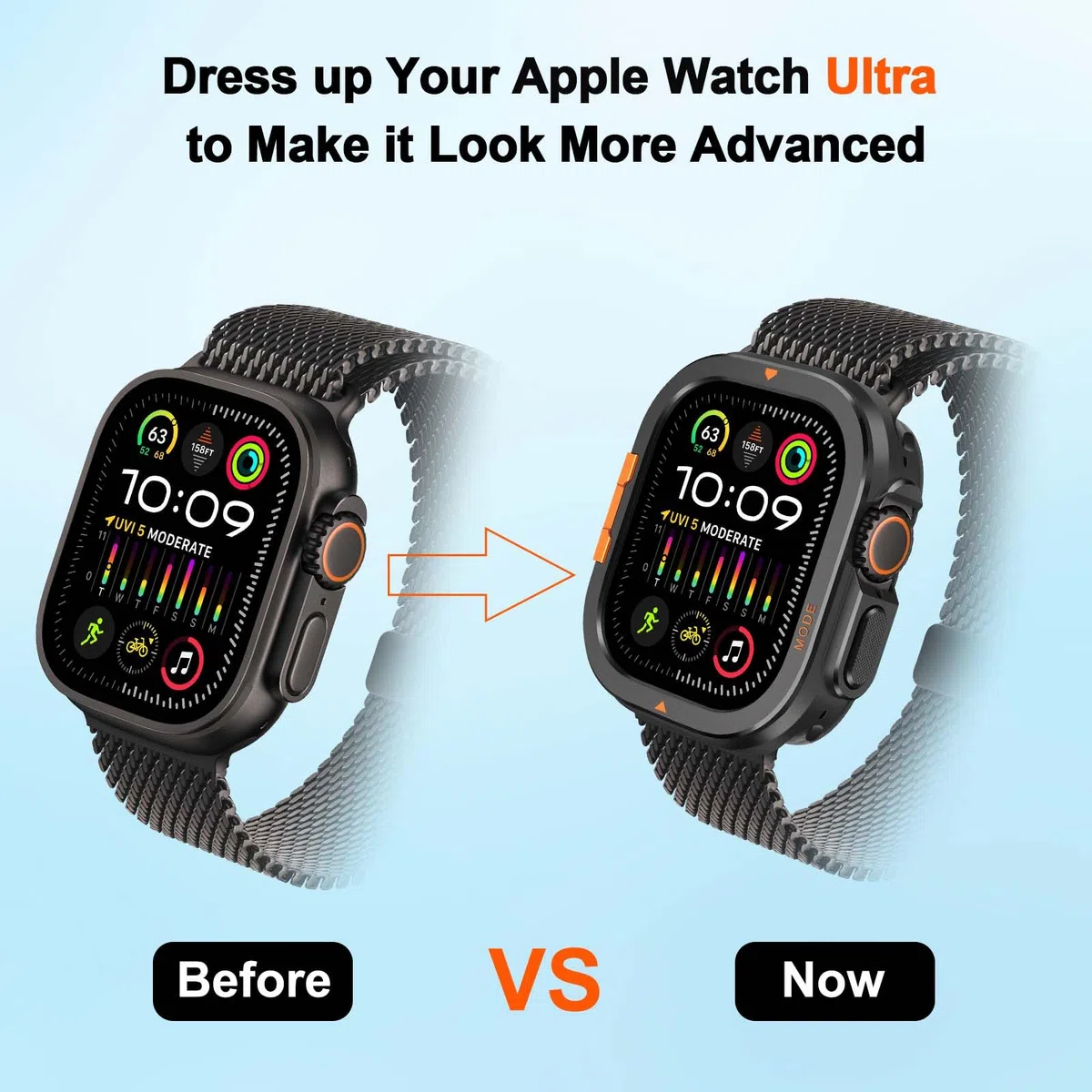 2 in 1 Hülle Kompatibel mit Apple Watch Ultra 3/2/1 49mm, Robuste Schutzhülle mit Rückrahmen für iWatch 49 mm, Schwarz