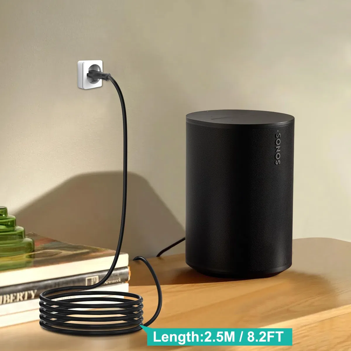 KFD ERA 100 Kabel Stromkabel für Sonos ERA 100 & ERA 300 Smart Speaker Mini Sub Lautsprecher Netzkabel Ersatzkabel Eurostecker Verlängerung Adapter Anschlusskabel (1er-Pack) (2,5 Meter, schwarz)