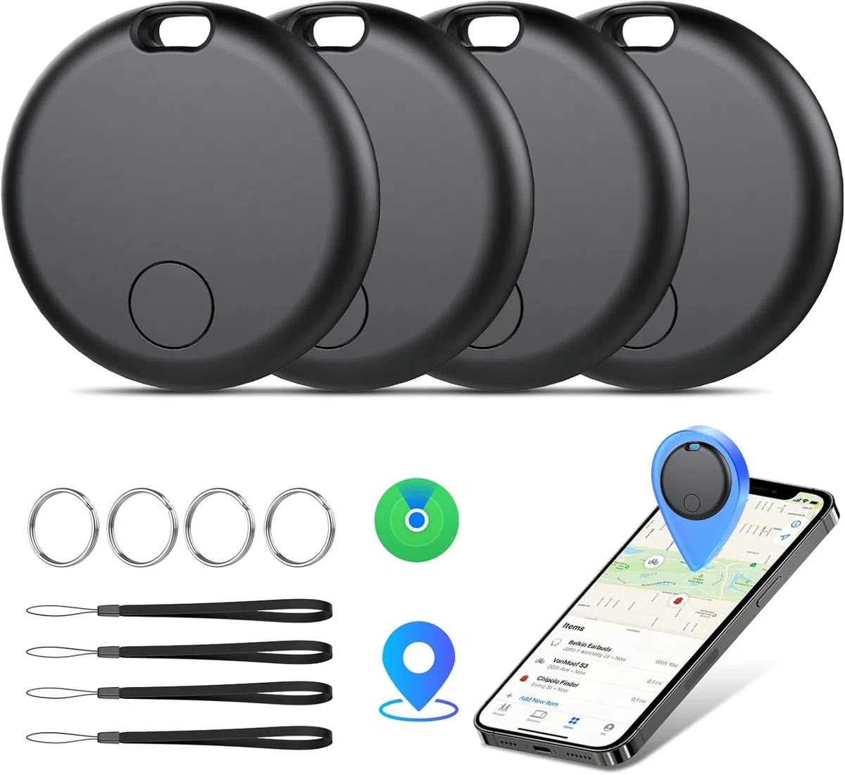 Air Tracker Tags 4er Pack Schlüsselfinder, Air Tracker Tag Kompatibel mit Apple Wo ist? APP (Nur iOS), Koffer Tracker für Taschen/Gepäck/Key, Batterielebensdauer EIN Jahr, IP67 wasserdicht (4er Pack)