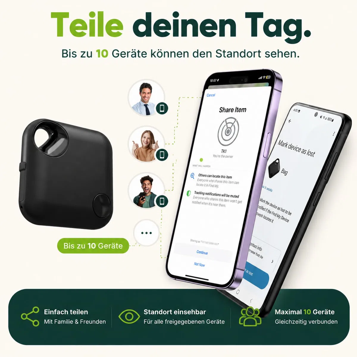 Schlüsselfinder Air Tracker für iOS & Android, Koffer Tracker Dual System Schlüsselfinder kompatibel mit Apple „Wo ist?“ & Google Find Hub, ohne ABO,Smart Tag Wiederaufladbarer Tracker 4pcs