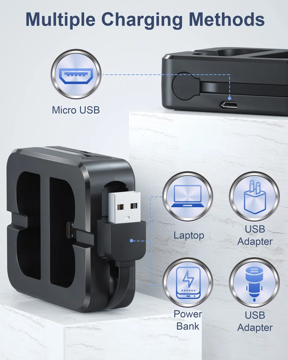 2 Batterien Und Ladestation für Ring Video Doorbell, 3.65V 6040mAh Akku kompatibel mit Video Doorbell 2/3/3+/4, Spotlight Cam Battery, Stick Up Cam(2/3Gen)