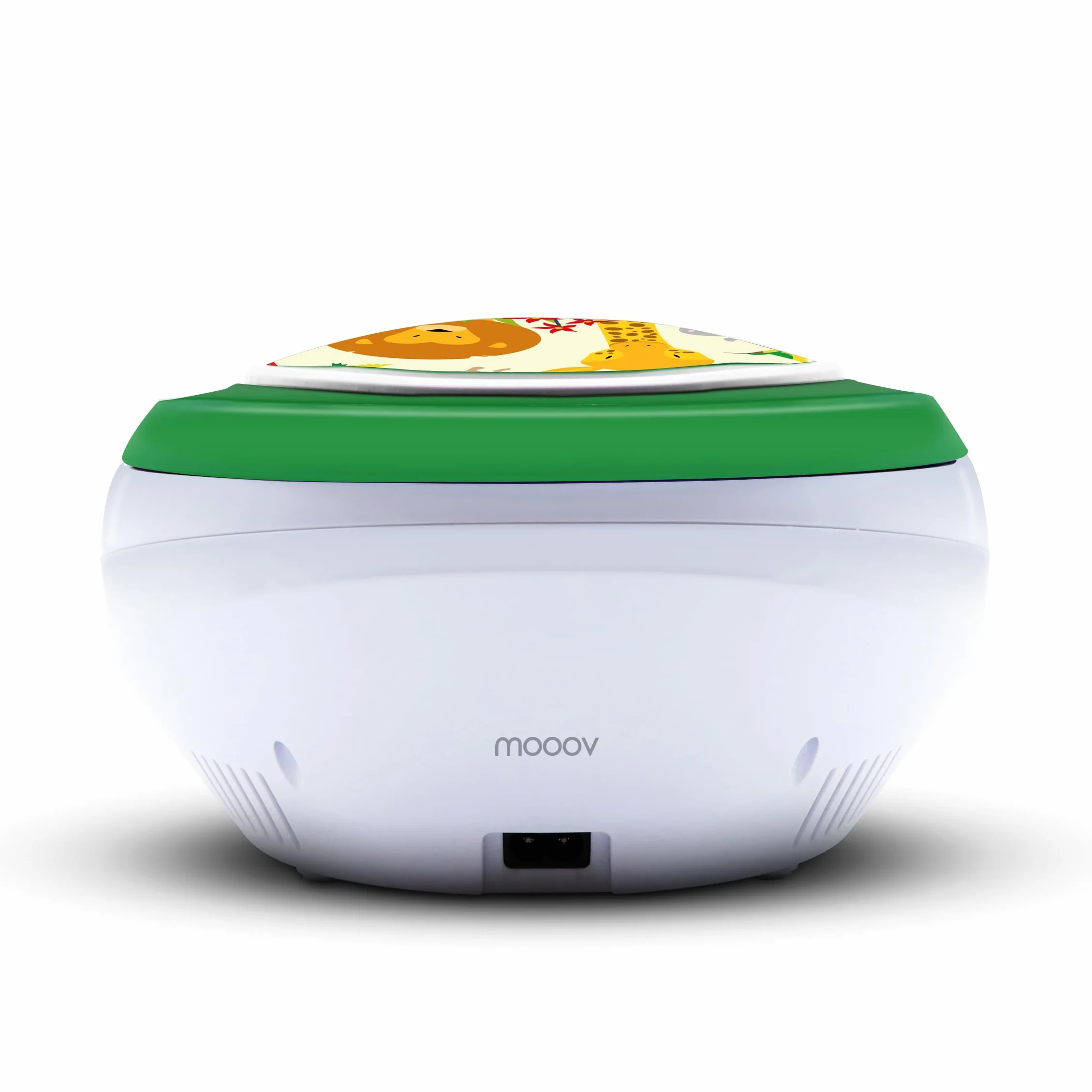 mooov 477144 CD Player für Kinder mit Lautsprechern, USB, Kopfhöreranschluss, AUX-IN-Port - Boombox CD Spieler Tragbar - Netzbetrieb oder Batterien - Modell Jungle - Grün/Weiß