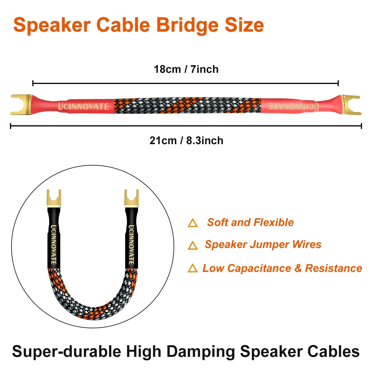 UCINNOVATE 4 x HiFi OFC Lautsprecher-Verbindungskabel, 8inch 21 cm, Lautsprecherkabel-Brücke, Lautsprecher Verbindungskabel, 11 AWG, Kabelbrücke zu Lautsprecheranschlüssen für Home Theater