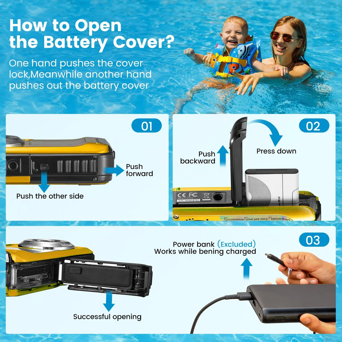 Unterwasserkamera Full HD 2.7K 48MP Autofokus Digitalkamera 10FT Dual-Screen Wasserdichte Selbstfotocamera Anti-Shake 16x Digital Zoom für Schnorcheln und Schwimmen