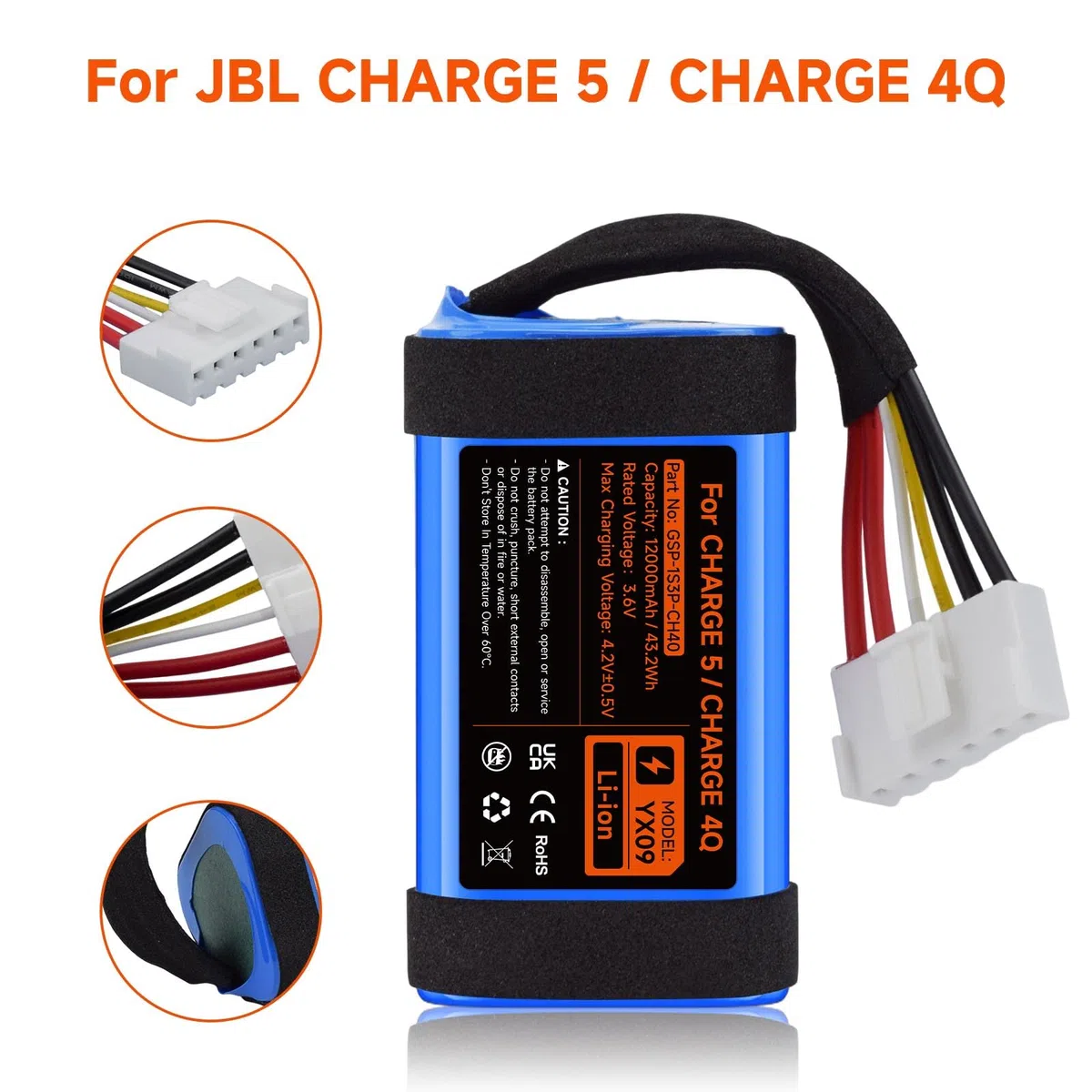 3.6V/12000mAh Ersatz Akku für JBL Charge 5, für JBL Charge 5 Wireless Bluetooth-Lautsprecher, Part No. GSP-1S3P-CH40 GSP-1S3P-CH4A GSP-1S3P-CH4D Battery (Nicht kompatibel mit JBL Charge 4