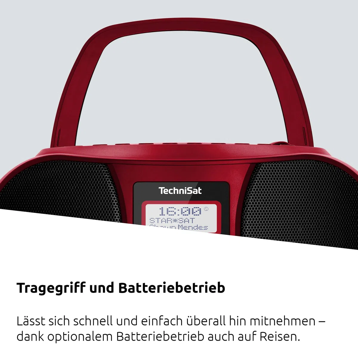 TechniSat DIGITRADIO 1990 - Stereo-Boombox mit DAB+/UKW-Radio und CD-Player (Bluetooth-Audiostreaming, Kopfhöreranschluss, USB, AUX in, Ladefunktion, Uhr, 2 x 1,5 Watt Ausgangsleistung) rot