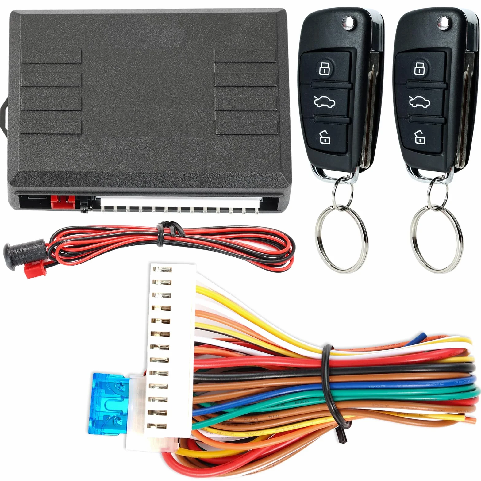 XUKEY Auto Zentralverriegelung Universal Keyless Go Nachrüsten Schlüsselloses Zugangssystem Auto Türschloss Keyless Entry System mit 2 Fernbedienung Kit