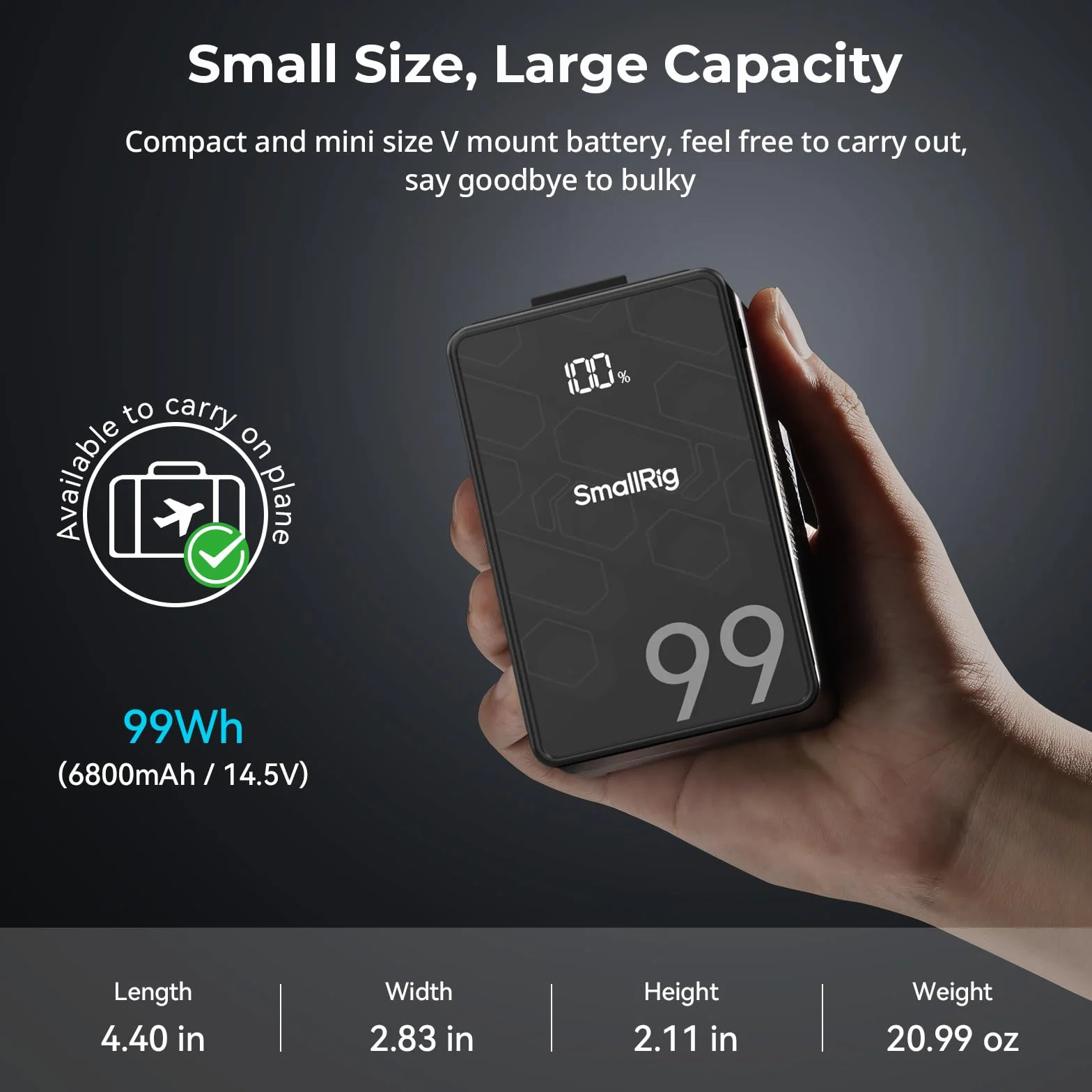 SMALLRIG V Mount Battery VB99 SE, 99Wh / 6800mAh Mini V-Mount-Akku mit PD 65W USB-C-Schnellladung, mit D-TAP, USB-A, Dual-DC-Anschluss, OLED-Bildschirm, für Kamera, Camcorder, Videoleuchte - 4823
