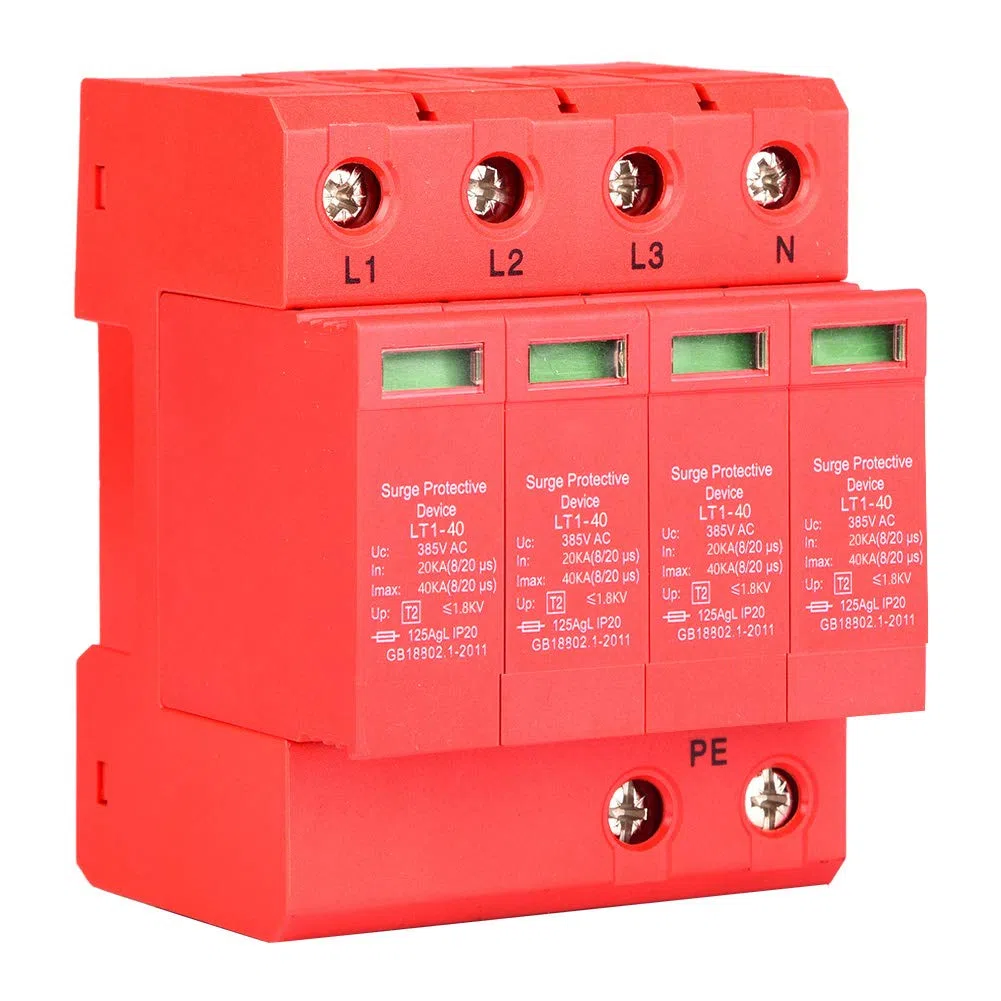 Überspannungsschutzgerät, Hausableitergerät, 4P 40kA (8/20µs), 385V, Typ 2Hausableiter, Niederspannungs-Ableitergerät für Hutschiene, Überspannungsschutz für Haus & Elektroverteilung