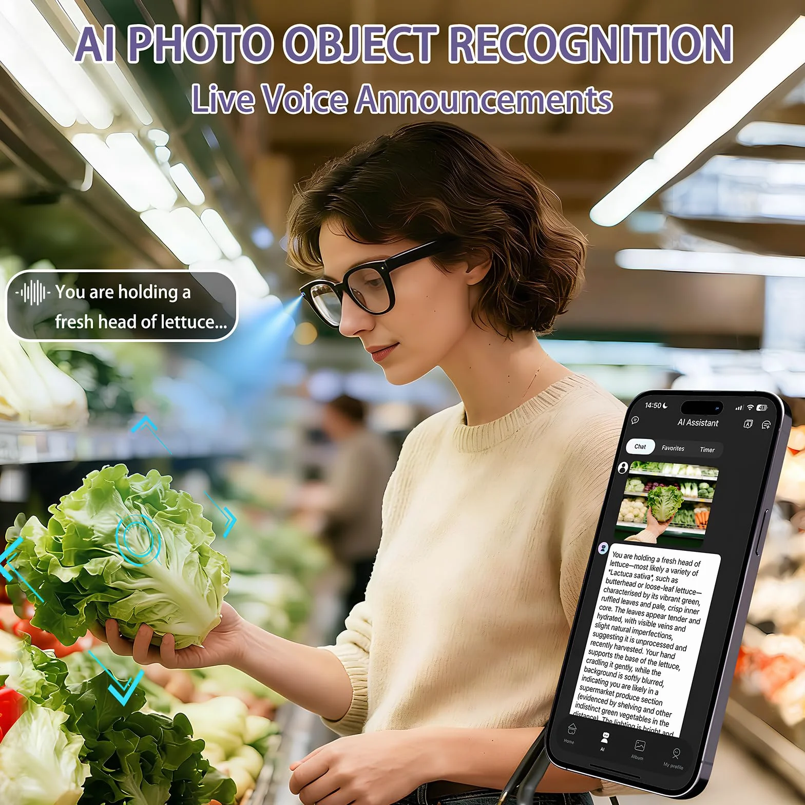 Bluetooth Smart Glasses mit HD 8MP Kamera-1080p Videoaufnahme, Bluetooth 5.4, Echtzeit-KI-Übersetzung & Objekterkennung, Blau licht, Zwei Mikrofone für Anrufe, Aufnahmen