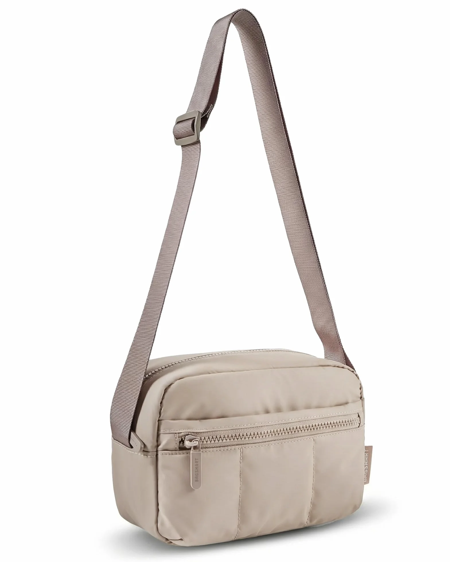 bagsmart Puffer Kameratasche Klein, Kamera Tasche DSLR SLR Fototasche Klein, Leicht und stilvoll Umhängetasche Spiegelreflex Systemkamera Objektive Zubehör(Kamel)