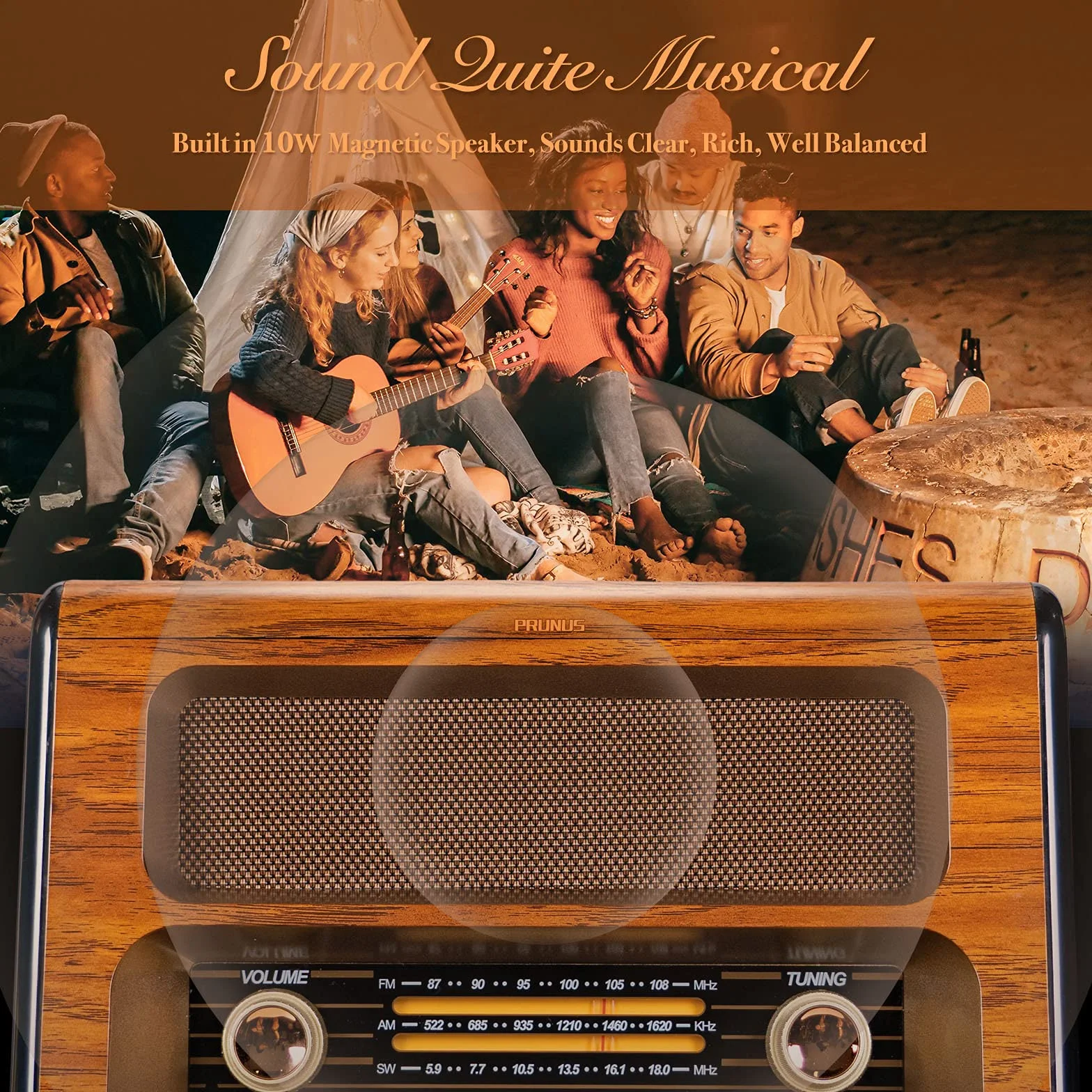 PRUNUS J-199 Retro Radio Bluetooth, AM/FM/SW Nostalgie Radio mit 3-Wege-Stromversorgung - Akku, Batterie oder Steckdose, unterstützt USB/TF