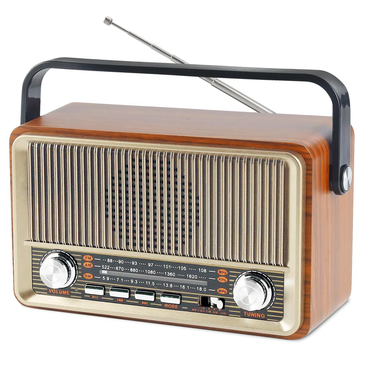 Retro Radio mit Bluetooth, Nostalgie Kofferradio Klein mit AM/FM/SW3, USB/TF/AUX, Wiederaufladbar, Küchenradio, Vintage Radio für Küche, Büro, Outdoor