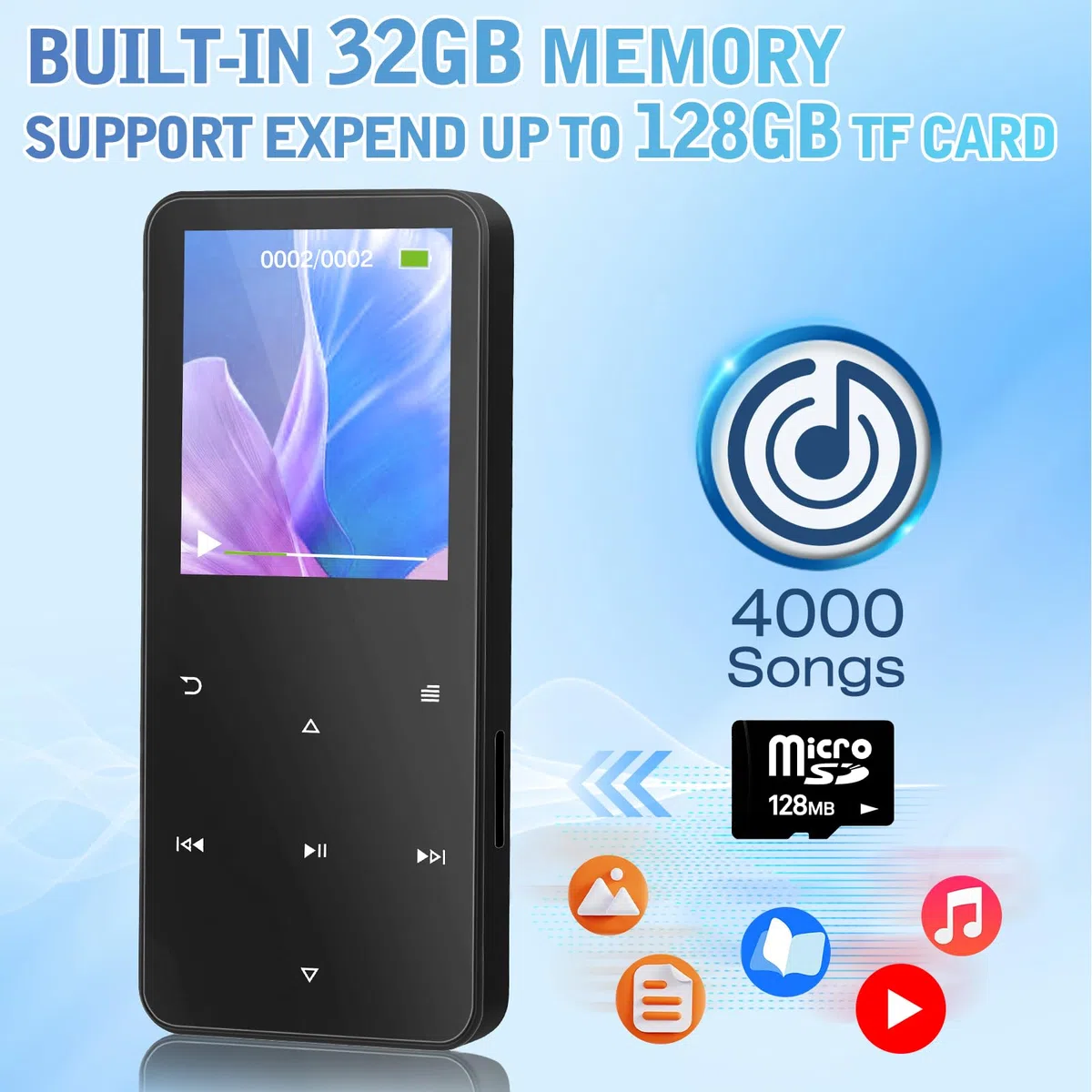 MP3 Player 32GB, MP3-MP4-Player mit Bluetooth 5.2, M15 Musik-Player mit Lautsprecher, FM-Radio, Video, Sprachaufzeichnung, E-Book, für Sport