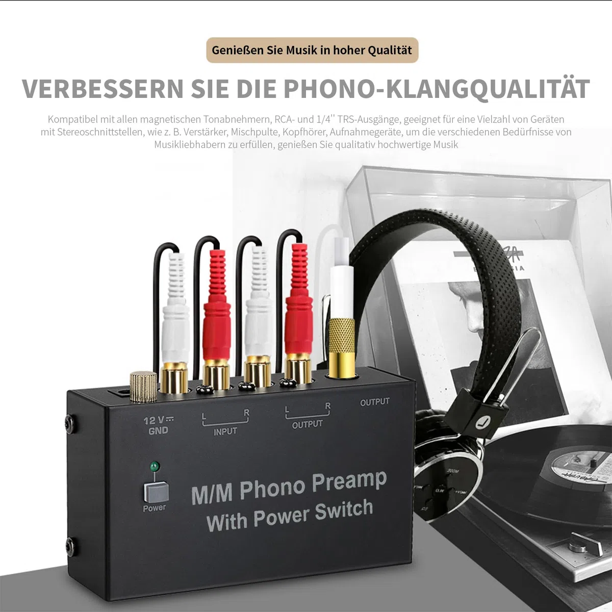 Magicbox Phono Vorverstärker Pro | RIAA-MM Vorverstärker mit 92dB SNR, RCA/TRS/Klinke & Plug-and-Play – Für Audio-Technica/Sony/Vintage