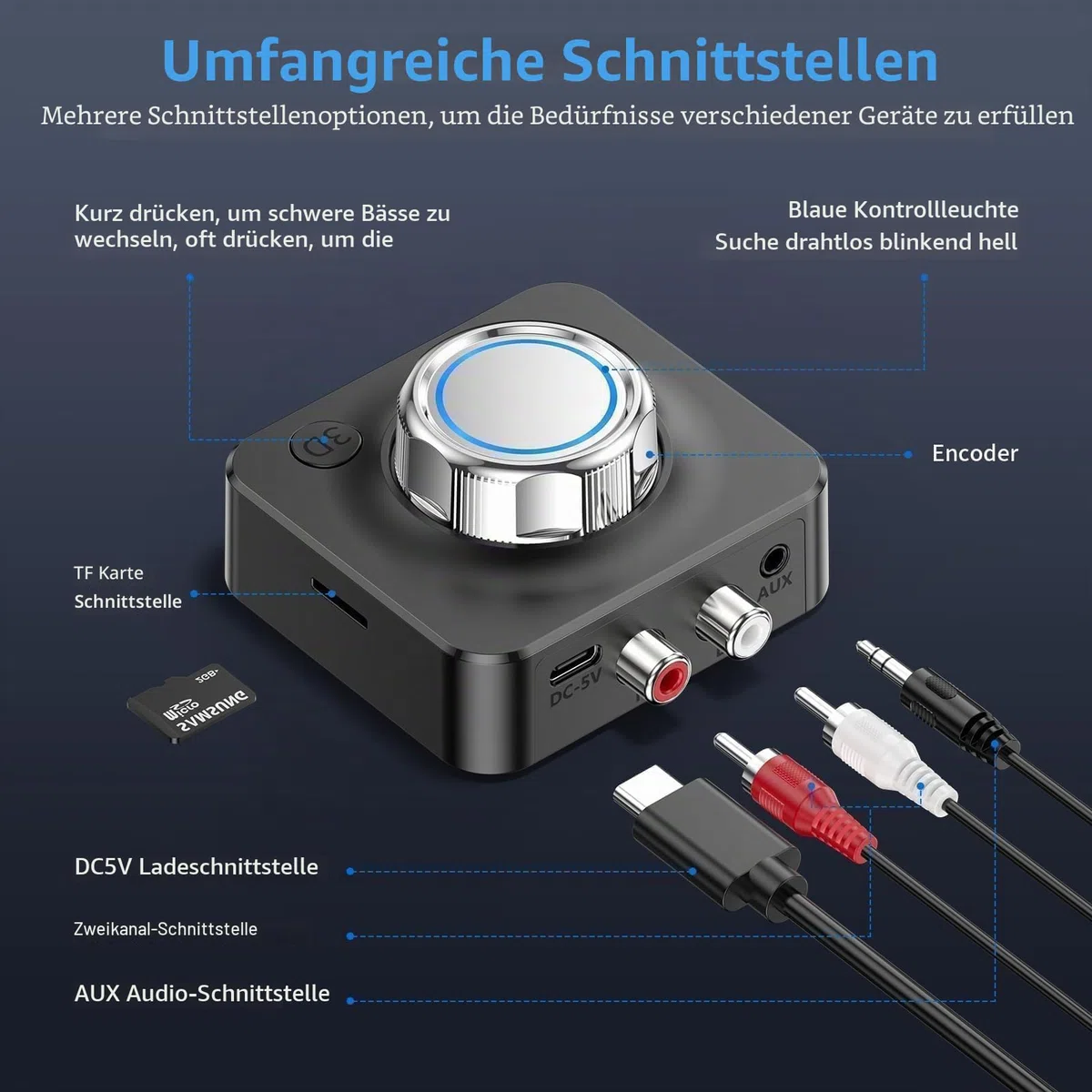 NEUTYPECHIC Bluetooth 5.0 Empfänger für Stereoanlage, Dual AUX Adapter Mit 3.5 mm Klinke & Cinch Audio Receiver für Lautsprecher, Verstärker und Autoradio