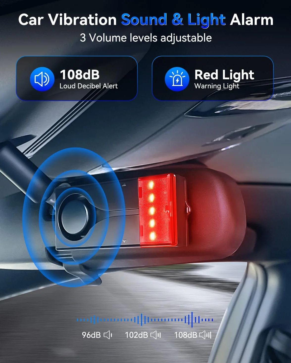 108 dB Autoalarmanlage, Auto-Diebstahlschutz mit Vibrationssensor, kabelloses Fernbedienungs-Diebstahlschutzgerät mit magnetischer Befestigung für Wohnmobile, SUVs und Lkws