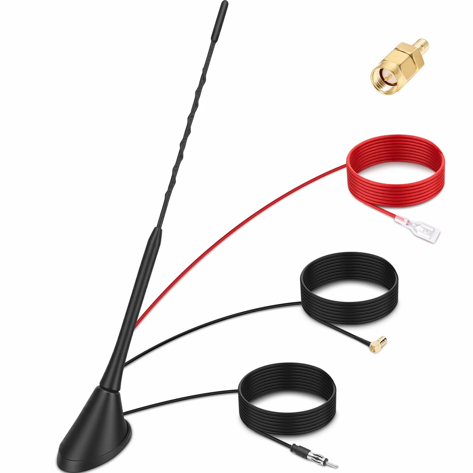 DAB Antenne Auto, DAB+ Autoantenne FM/AM Dachantenne Digital Radioantenne mit Verstärker, Autoradio Antenne mit SMB/SMA Stecker DIN Adapter | 5M-Verlängerungskabel