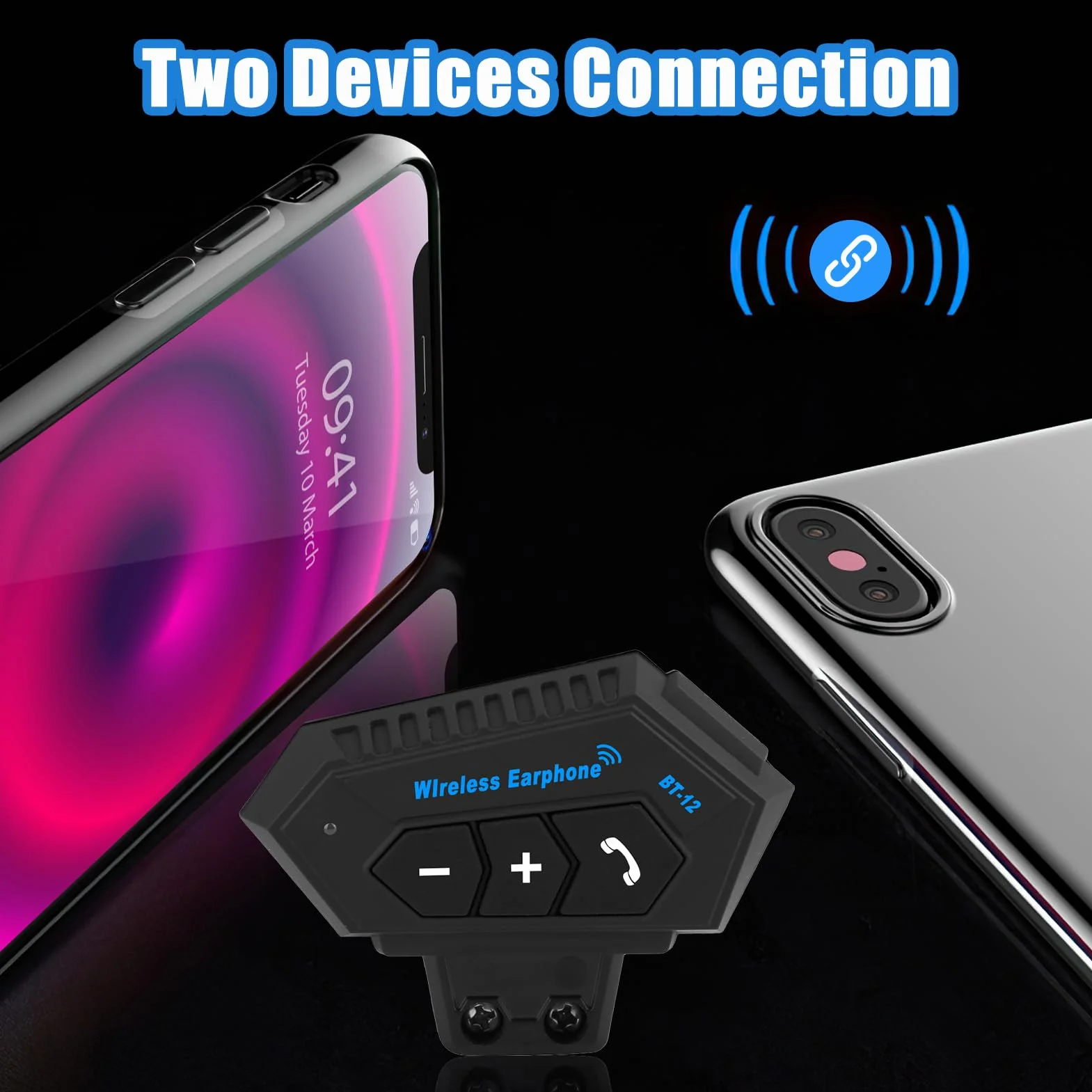 Helm-Headset, BT12 Motorrad Headset, Helm Bluetooth Headset Motorradhelm Headsets Bluetooth Kommunikationssystem für Lautsprecher Freisprechen, Musikanrufsteuerung