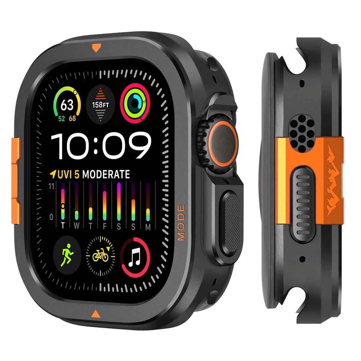 2 in 1 Hülle Kompatibel mit Apple Watch Ultra 3/2/1 49mm, Robuste Schutzhülle mit Rückrahmen für iWatch 49 mm, Schwarz