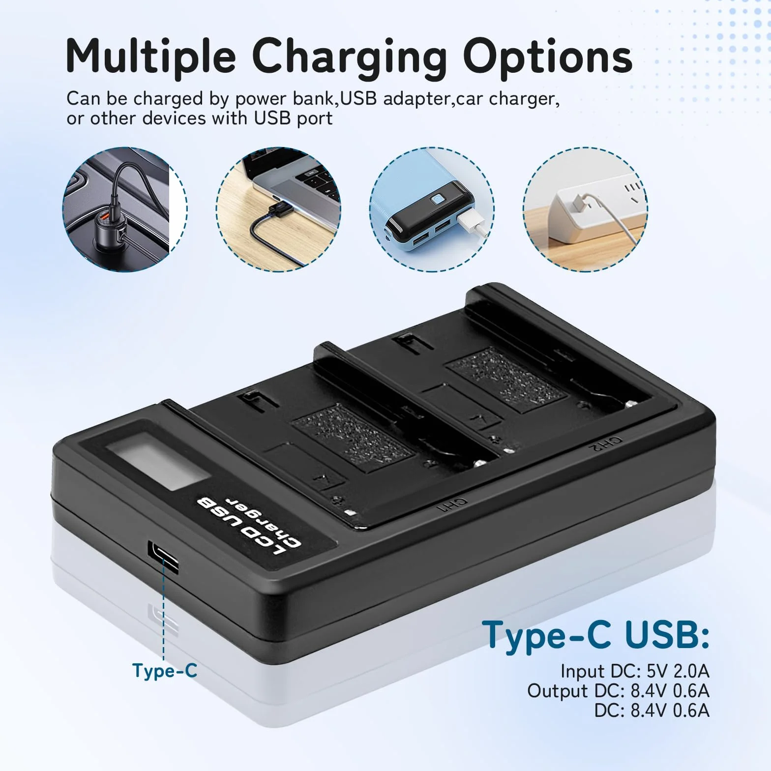 2-Pack 8800mAh Ersatzakku für Sony NP-F970 und USB-Ladegerät für Sony NP-F960 NP-F950 NP-F930 NP-F550 NP-F570 NP-F750 Batterien, für Handycams, Feldmonitor, Videolicht