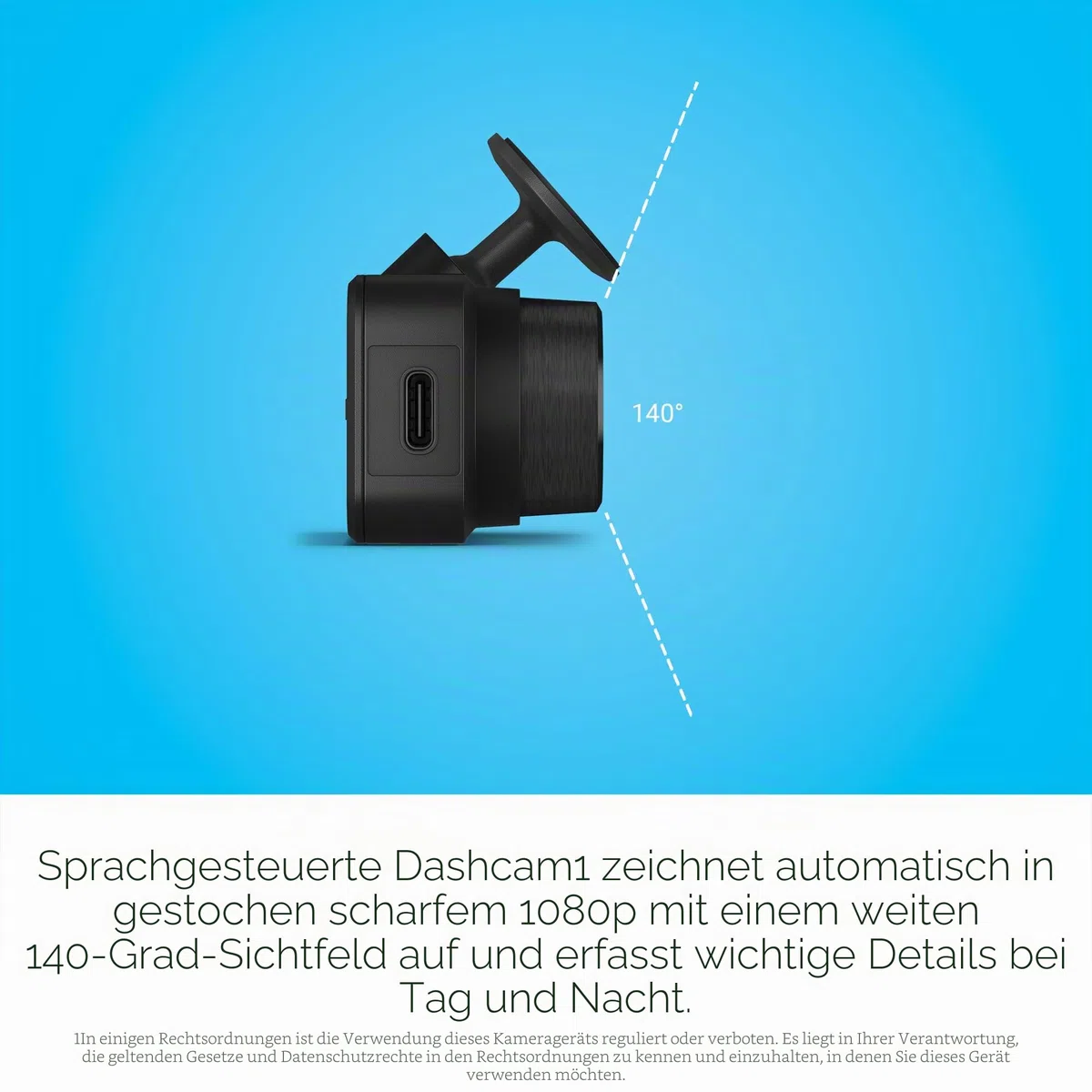 Garmin Dash Cam Mini 3, ultrakompakte 1080p HD-Dashcam mit einem 140-Grad-Sichtfeld, eingebauter Clarity-Polarisator, sprachgesteuert, automatische Aufnahme (erneuert)