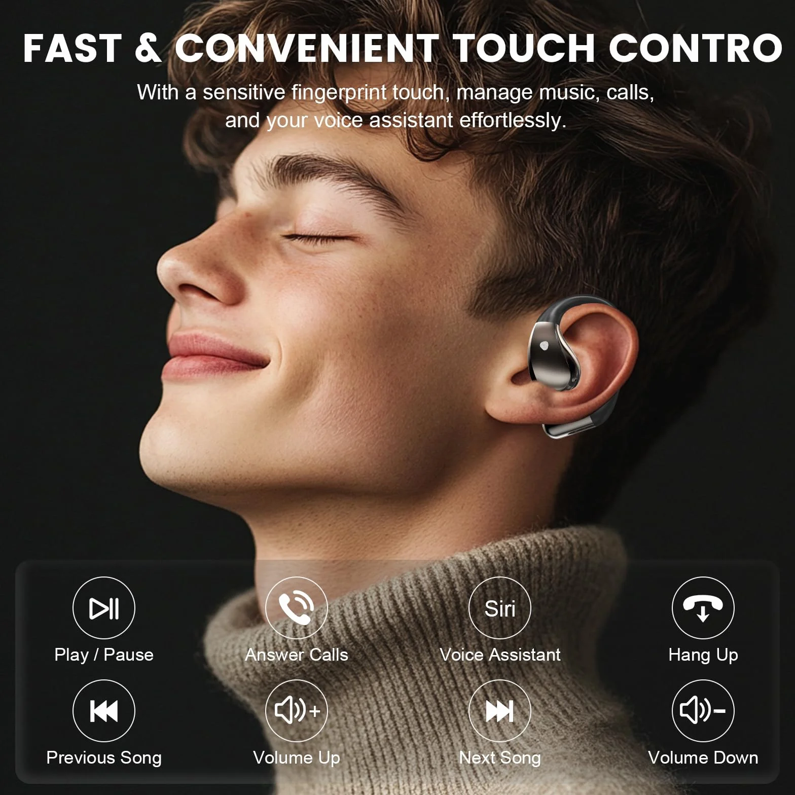 Open Ear Kopfhörer Bluetooth 6.0 mit HD Mic, 2025 Kopfhörer Kabellos Bluetooth HiFi Stereo mit Ohrhaken, 40H Spielzeit, Bluetooth Kopfhörer mit LED-Anzeige, IP7 Wasserdicht Ohrhörer für Sport, Schwarz