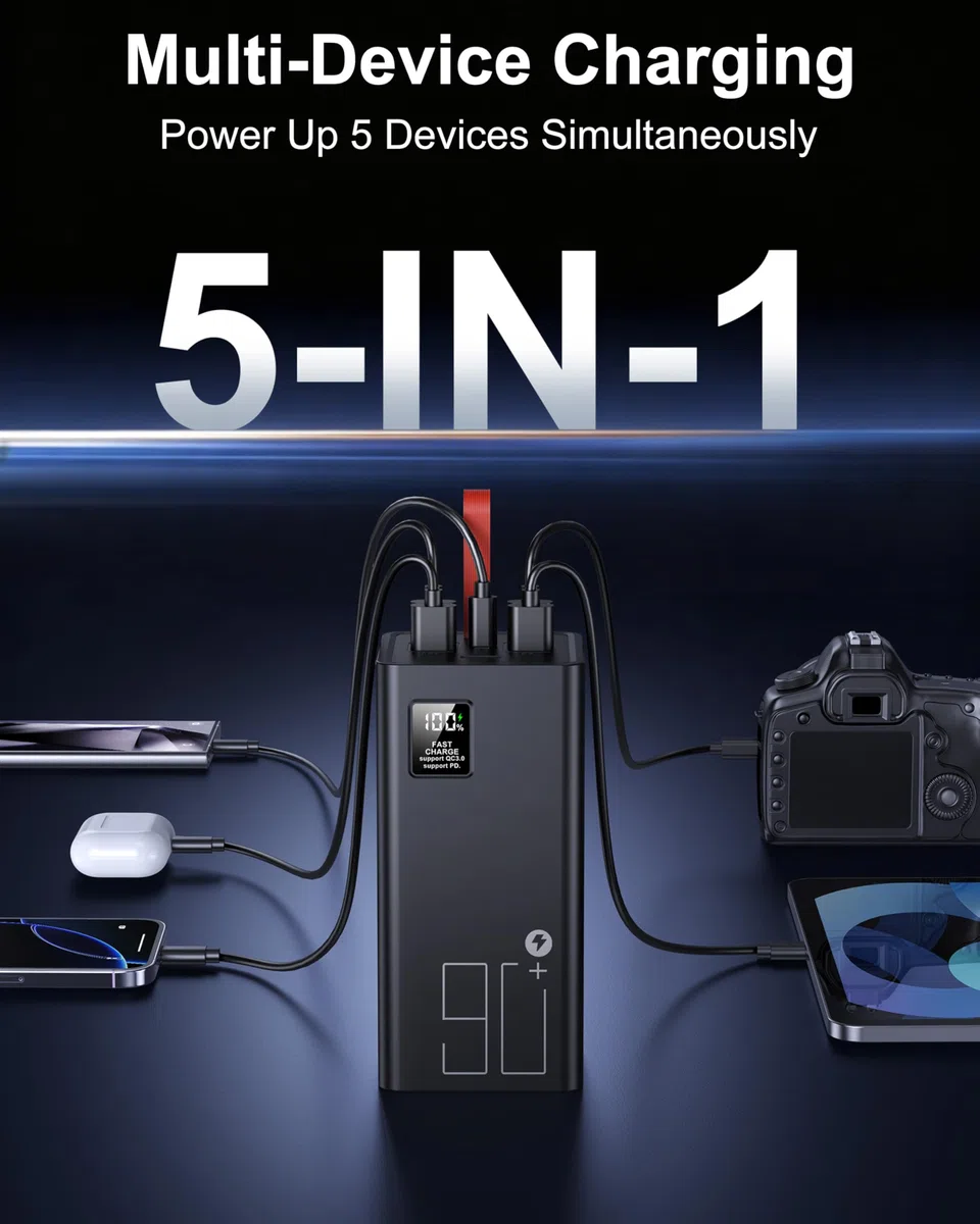 2026 große Powerbank 90000mAh, Power Bank 30W PD USB-C Schnellladefunktion, Externer Akku mit LED-Anzeige, 5 Ausgängen und 2 Eingängen, Externer Handyakku kompatibel mit iPhone,Samsung Tablets Outdoor