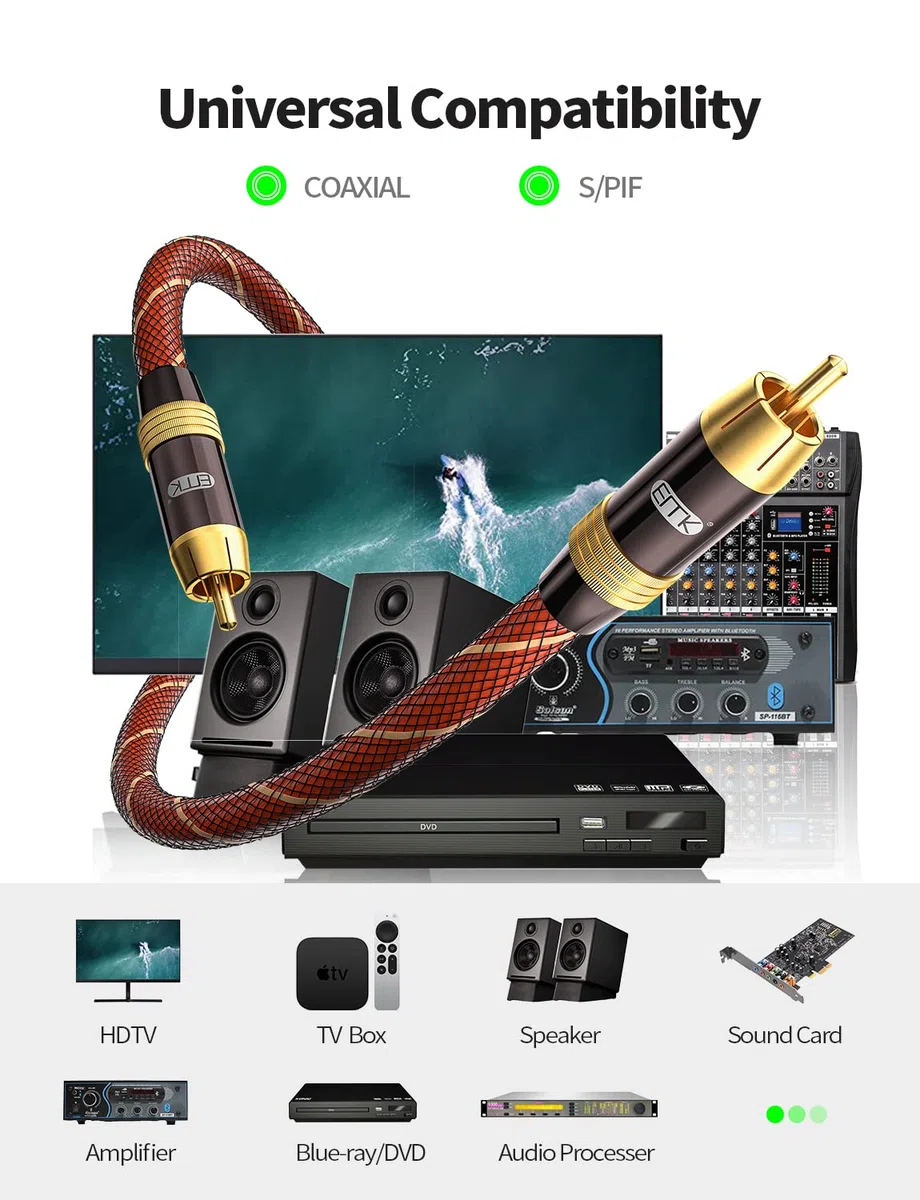 EMK Subwoofer Kabel, Digitales Koaxialkabel RCA zu RCA, Doppelt Geschirmt mit Vergoldeten Steckern, Orange (2m)