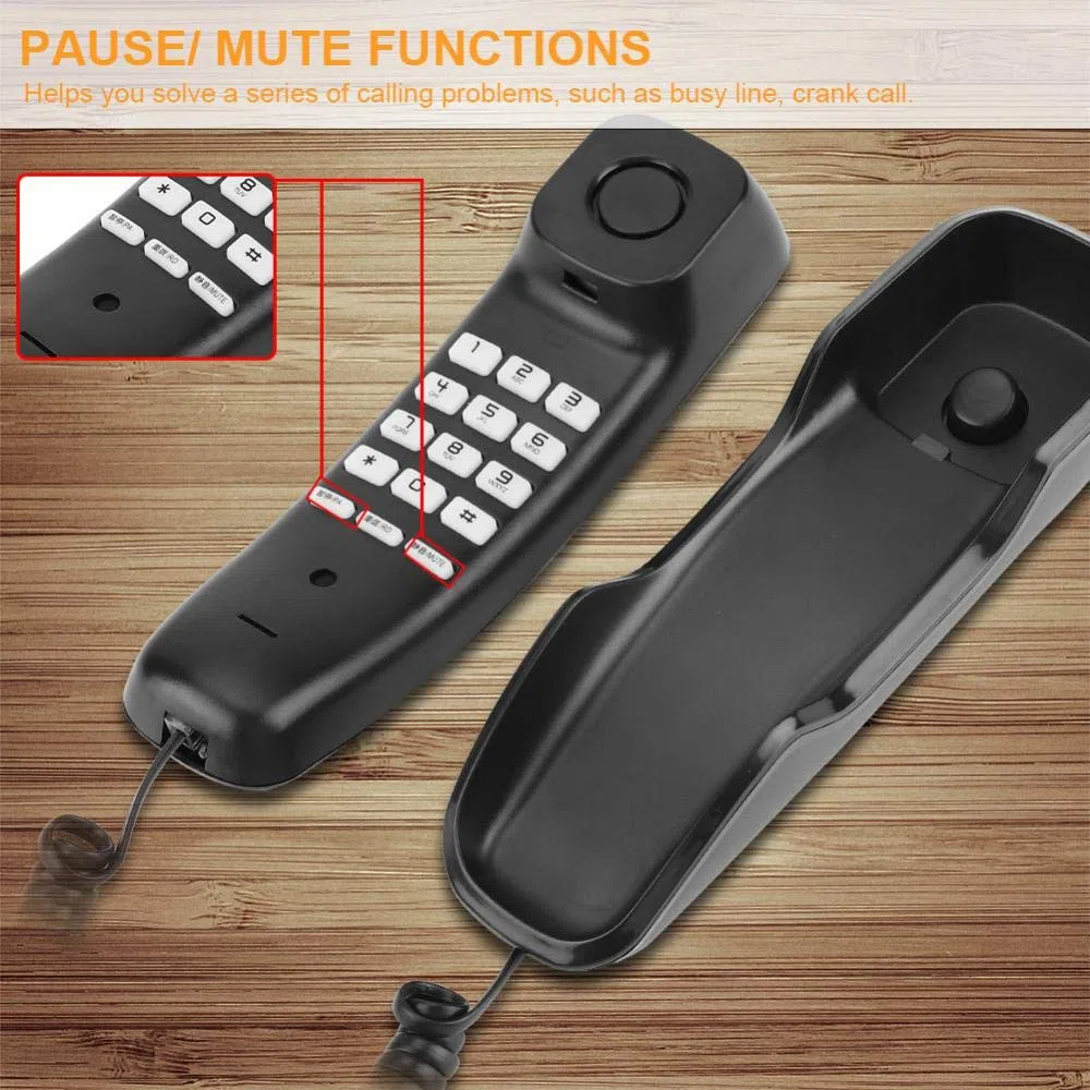 VBESTLIFE Noise Canceling Wandtelefon,Letzte Wahlwiederholung Anti-Interferenz Wandmontiertes Telefon für Büro,Haus, Hotel usw.(Schwarz)