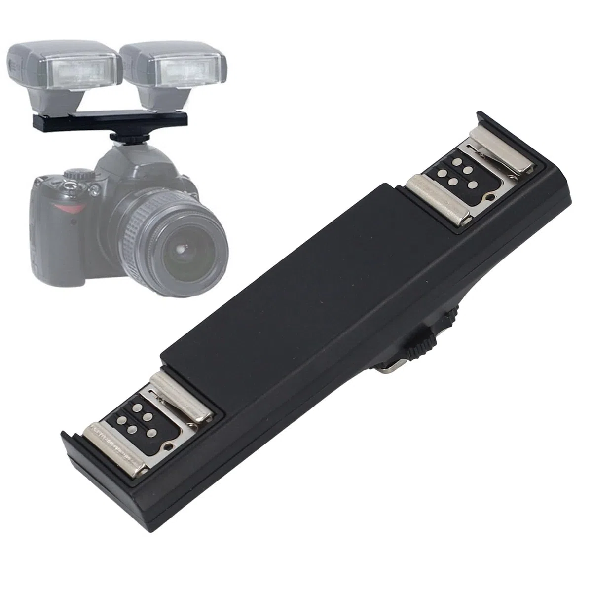 EBTOOLS Dual Hot Shoe Splitter, Kamera Dual Speedlite Flash Mount Trigger Bracket, ABS + PC Dual Extension Bracket, Schwarz 11 X 3 X 2,4 cm(Für Canon)