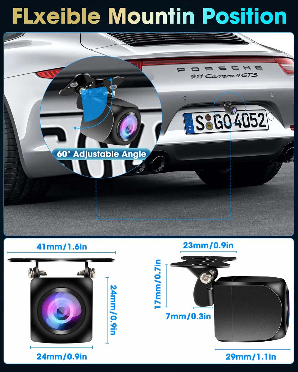 AHD 1080P Rückfahrkamera NTSC & PAL Auto Rückfahrkamera One-Key-Switch-8-Videosignalen Universal IP68 Wasserdicht Nachtsicht HD Auto Rückansicht Kamera für PKW, SUV, Wohnmobil, LKW [Bildrate 25fps]