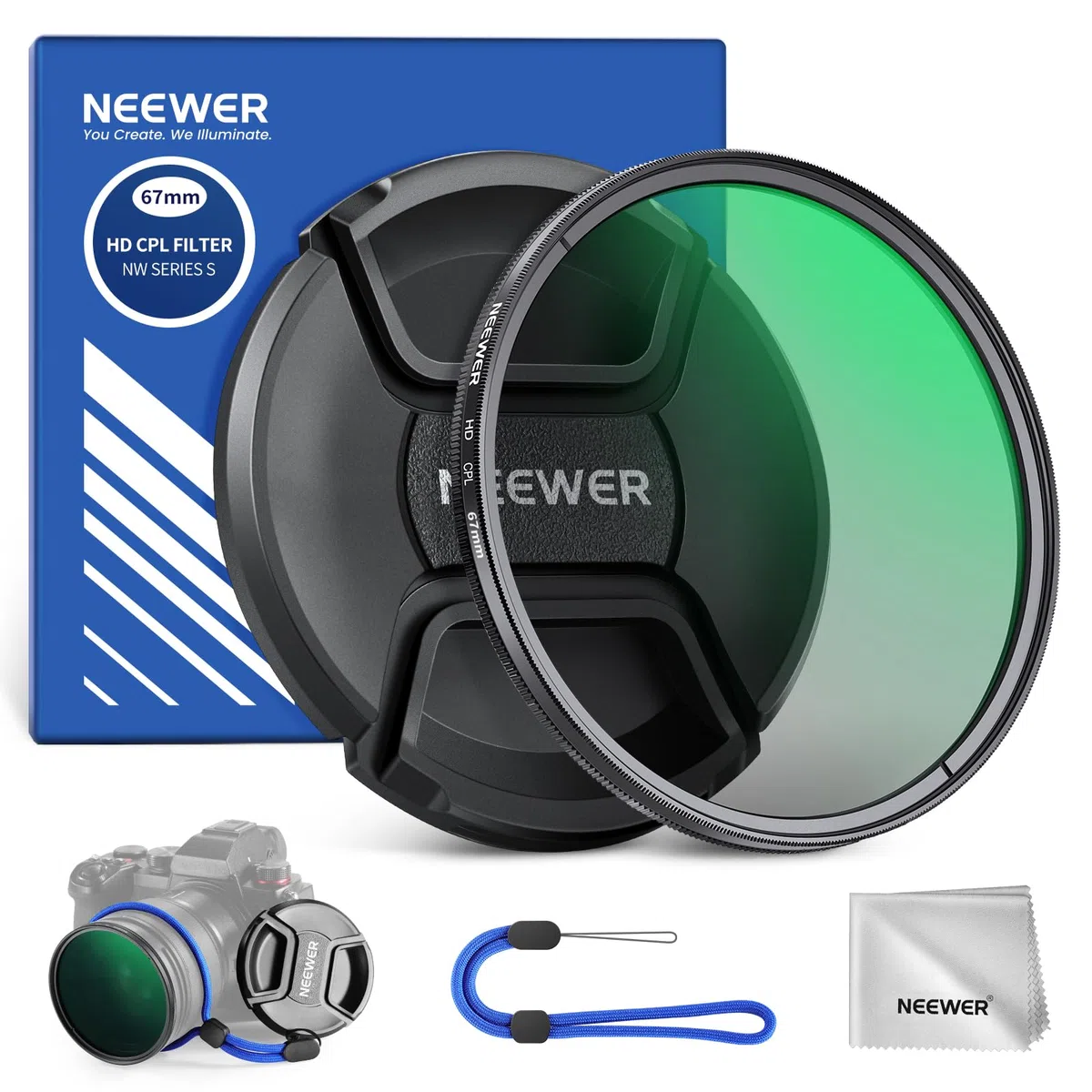 NEEWER 67mm CPL Filter mit Objektivdeckel, mehrfach beständiger, nanobeschichteter Zirkularer Polarisationsfilter mit optischem HD Glas für Kameraobjektive, Polfilter reduziert Reflexionen Blendung