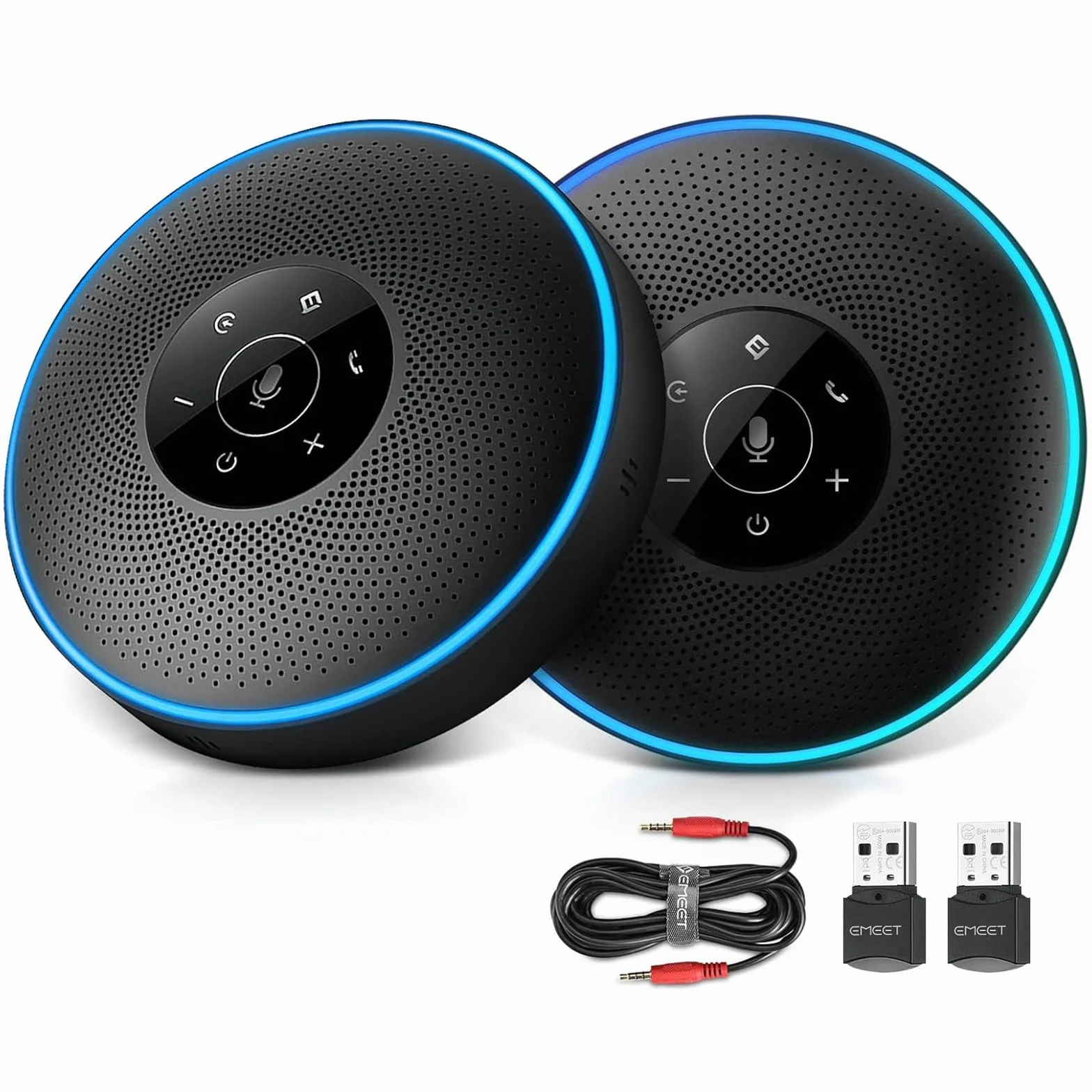 EMEET Bluetooth Konferenzlautsprecher Set 2er-Pack mit Mikrofon 360° Spracherkennung Plug&Play