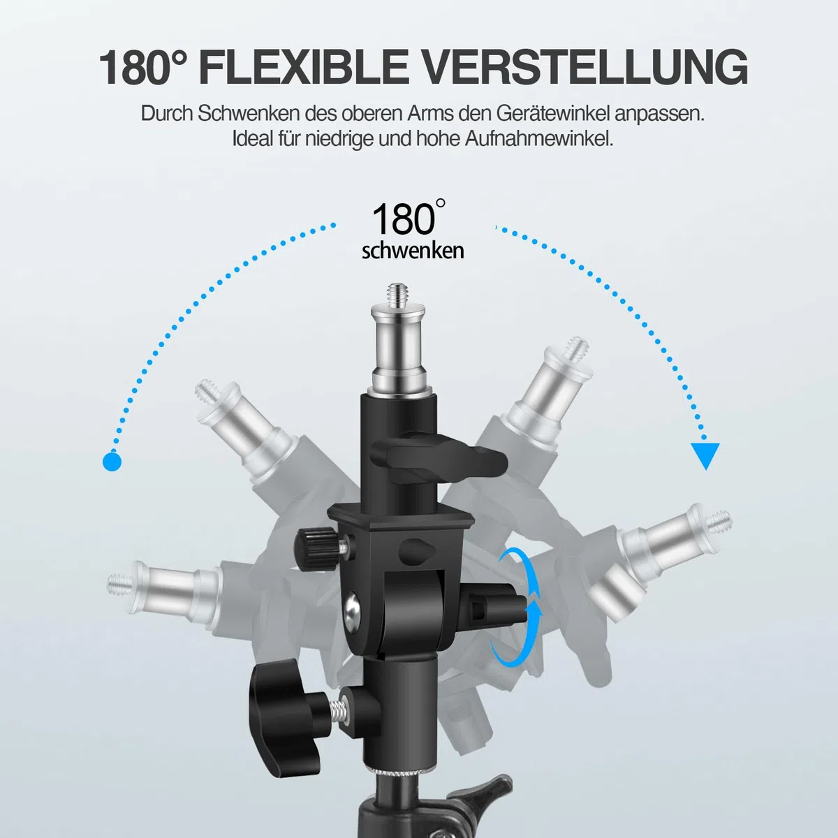Wellmaking 2er-Set U-förmiger Neigungsadapter für sowohl Schirmständer als auch Lampenstative, mit Standard-1/4"-auf-3/8"-Metall-Schraubanschluss (Außengewinde) und Blitzschuh-/Kaltschuhadapter