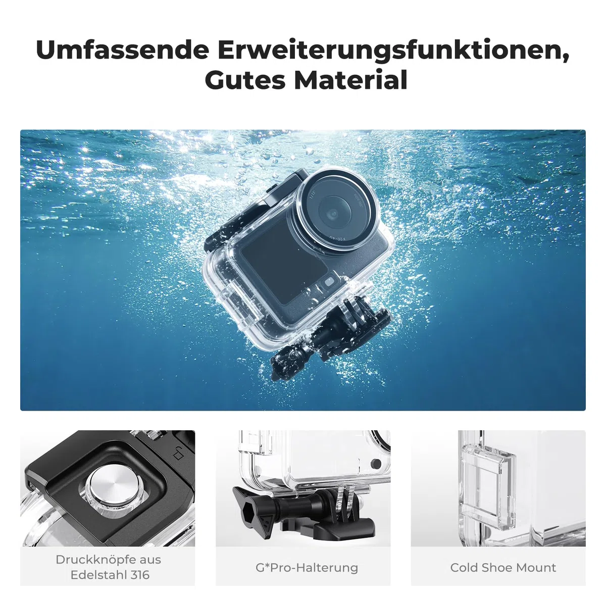 K&F CONCEPT 60 M/196 FT Wasserdichtes Gehäuse mit Schwimmendem Griff für DJI Osmo Action 6, Unterwassergehäuse mit Blitzschuhhalterung, Antibeschlagfolie Wasserresistente Tauchen Schutzhülle