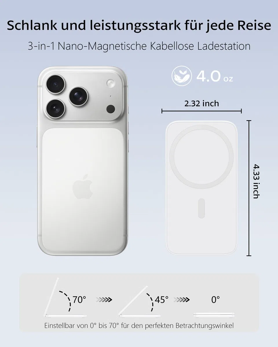 Ladestation Apple Watch und iPhone, 3 in 1 Magnetische Induktive Ladestation für iPhone 12-17 Serie, Apple Watch Ultra/SE/11-6, für AirPods 4/3/2/Pro 3 Faltbares Wireless Charging Dock