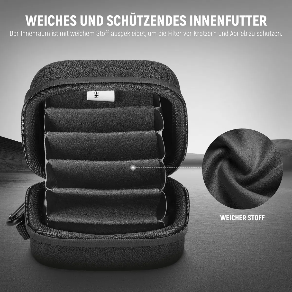 NEEWER PB12 11 x 11cm Filter Aufbewahrungstasche mit erweiterbaren Unterteilungen, Handschlaufe und Karabiner für 4 Rundfilter 86mm