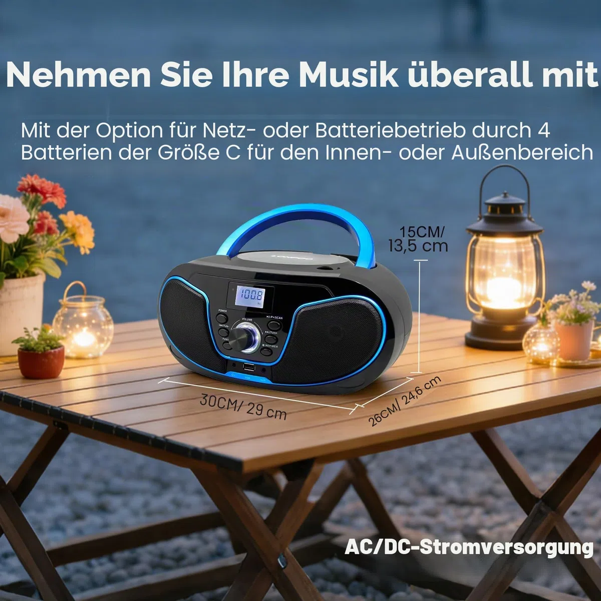Tragbar CD Player Boombox Bluetooth - mit UKW Radio, USB Eingang & AUX & Kopfhörern Ports, Stereoanlage Music System (LP-D02)