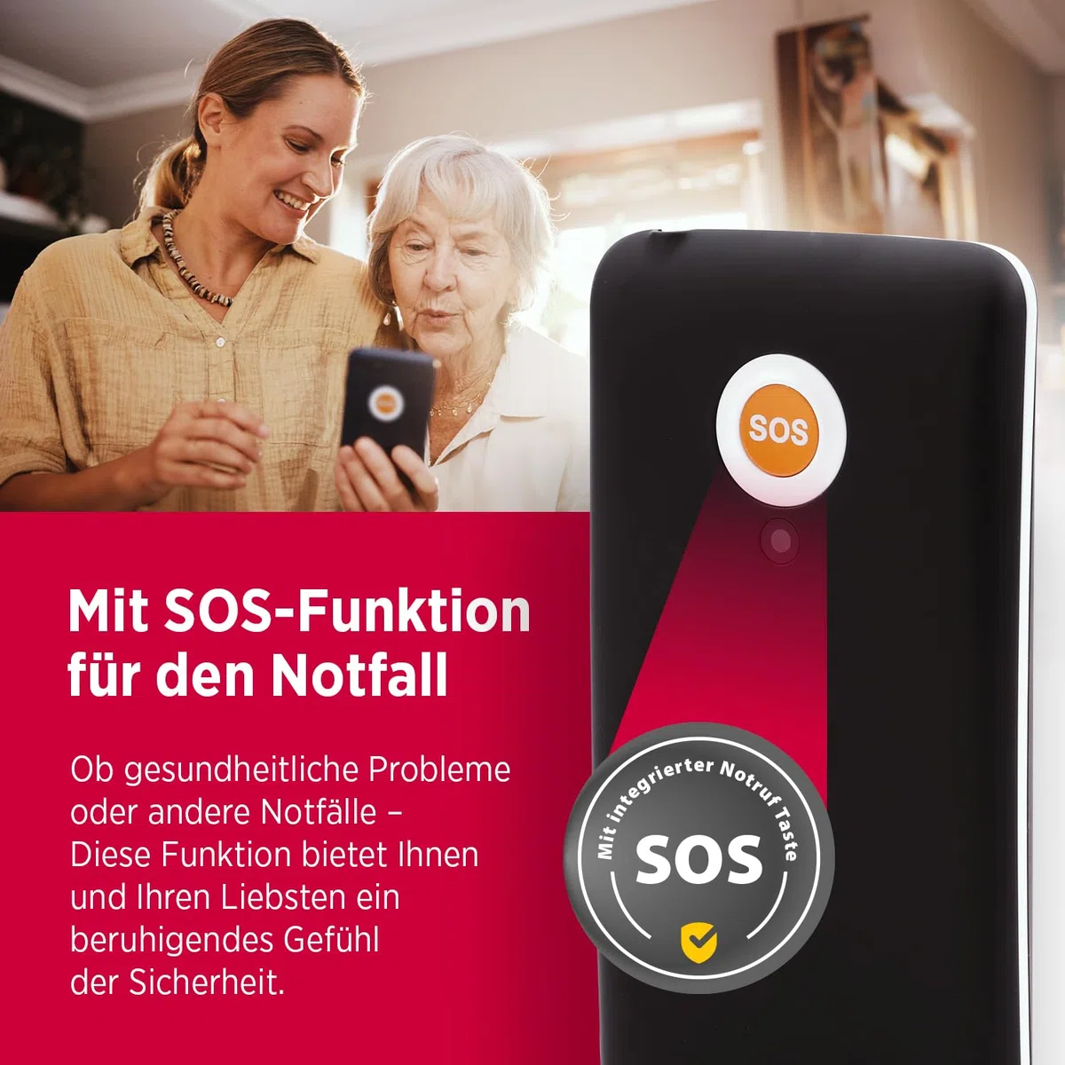 Olympia Mobiltelefon LUX | Komfort-Mobiltelefon mit Großtasten | Farb-Display | SOS-Taste | Seniorenhandy ohne Vertrag | Dual SIM, MicroSD-Slot, Bluetooth | Taschenlampe | inkl. Ladeschale | Schwarz
