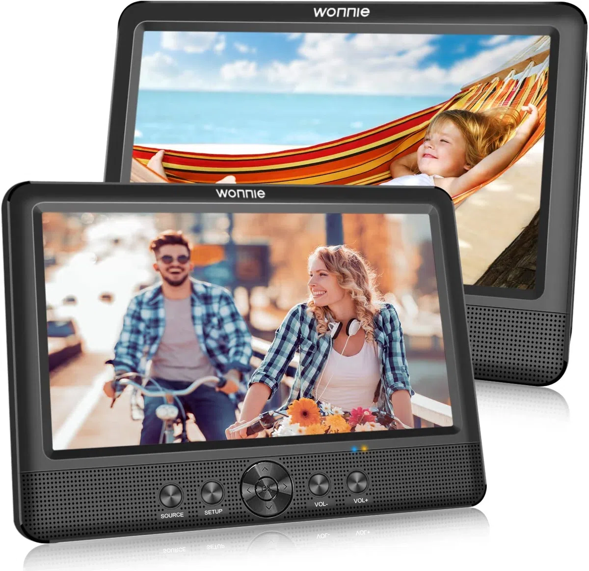 WONNIE Dual 10,5" Auto Tragbarer DVD Player 2 Monitore mit 5 Stunden Rechargble TFT Display Kopfstütze Doppelbildschirm, Unterstützung USB/SD/AV IN/Out
