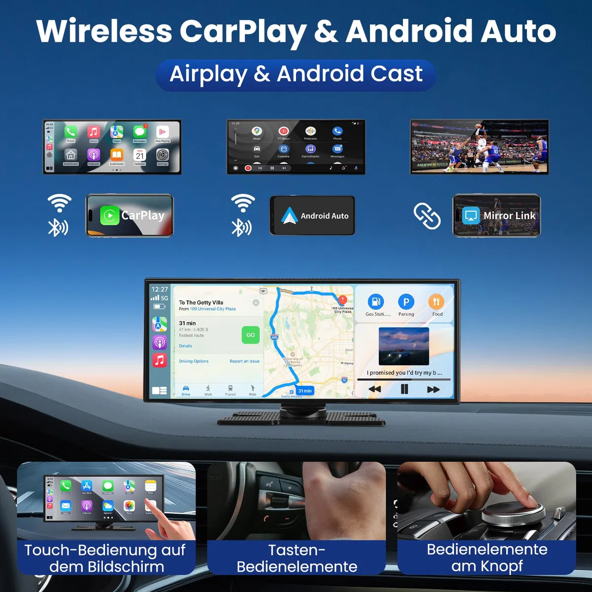 11,5 Zoll Carplay Display Android Auto mit Navigation 4K Dashcam Rückfahrkamera Bluetooth IPS Touchscreen
