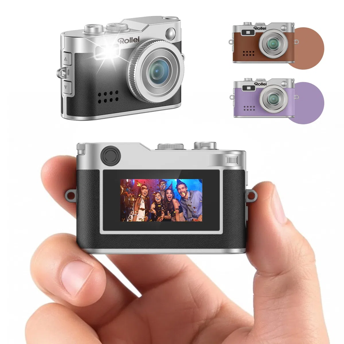 Rollei Minidigitalkamera Vintage Schwarz, 1080P FHD Kleine Retro Digitalkamera mit 0,96 Zoll Farbbildschirm 2MP Daumenkamera Kompakte Fotokamera mit Blitz & Aufzeichnung, Mini-Digital-Kamera-Klein