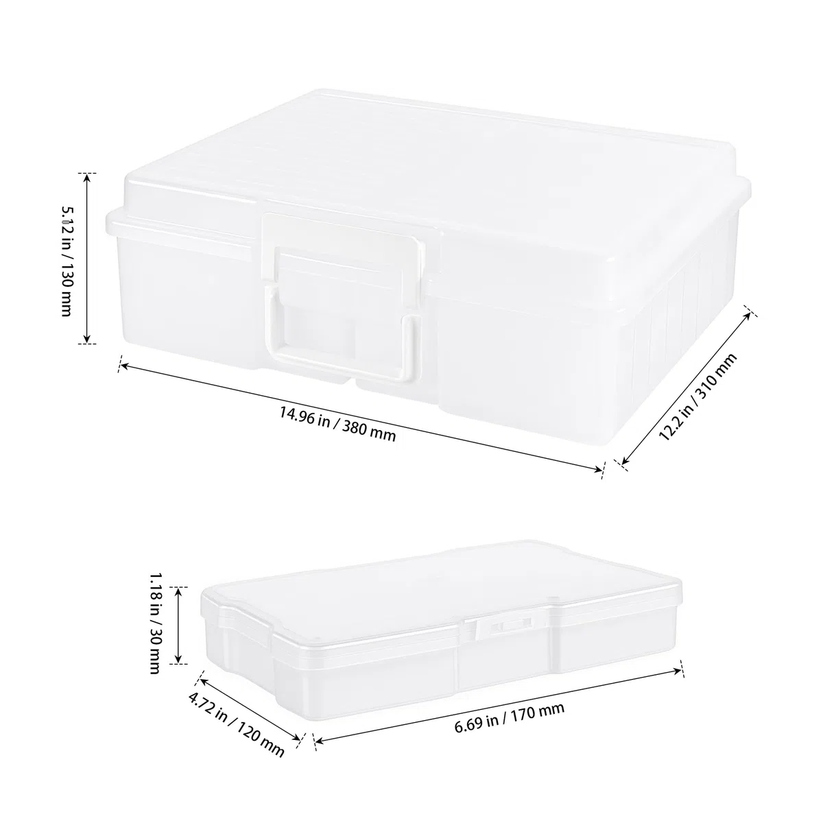 Fotobox Aufbewahrungsbox mit 16 Fächern, Foto Aufbewahrungsbox 38 x 31 x 13 cm transparent PP mit Griff Deckel, Foto Organizer Box für Fotos Karten Handwerk